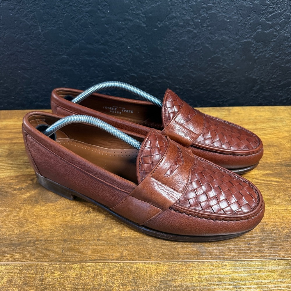 Allen Edmonds Ivanhoe 42133 Brown Woven Leather Penny Loafer Mens 10.5 EEE